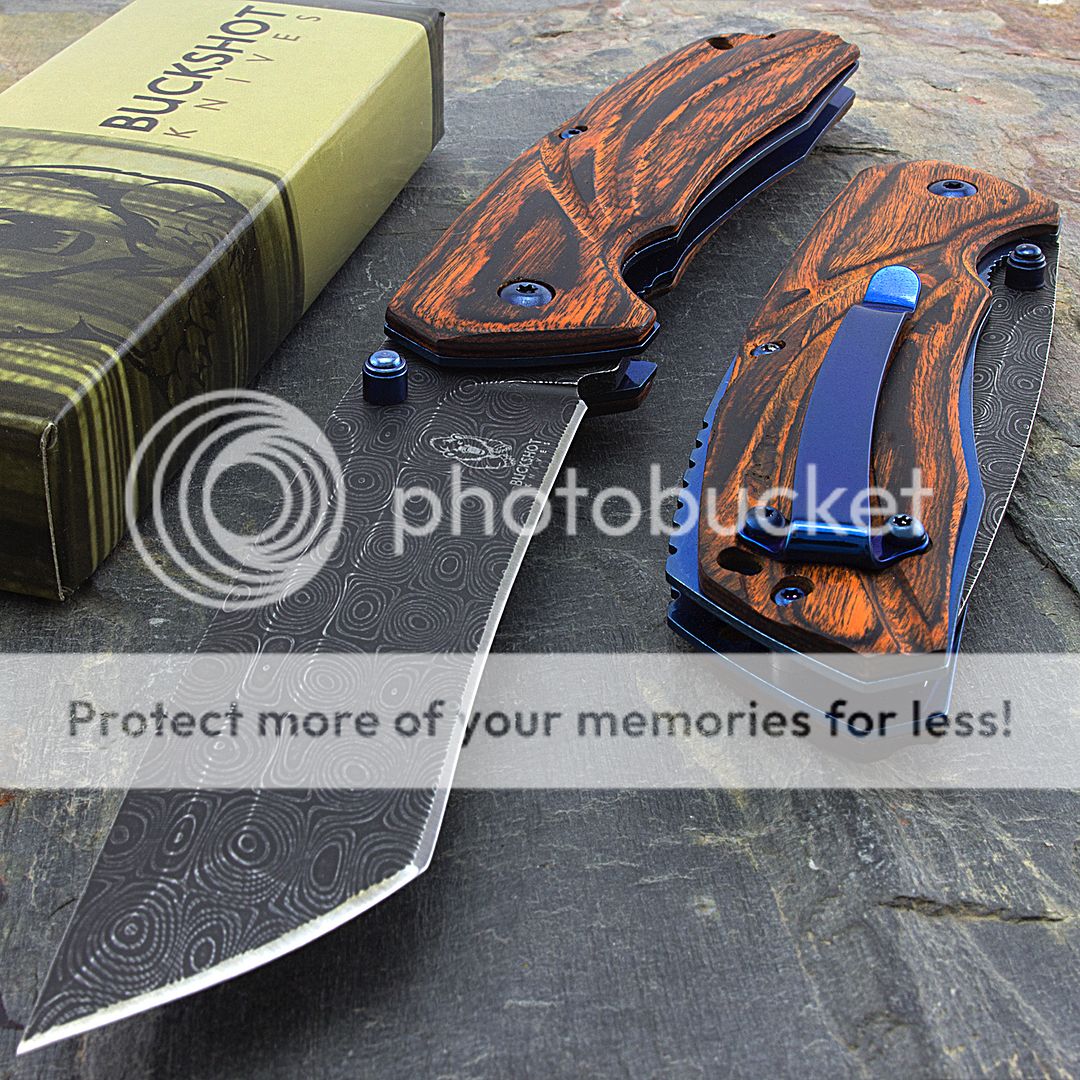 8.75" DAMASCUS STYLE TANTO BLADE SPRING ASSISTED FOLDING WOOD POCKET KNIFE EDC eBay